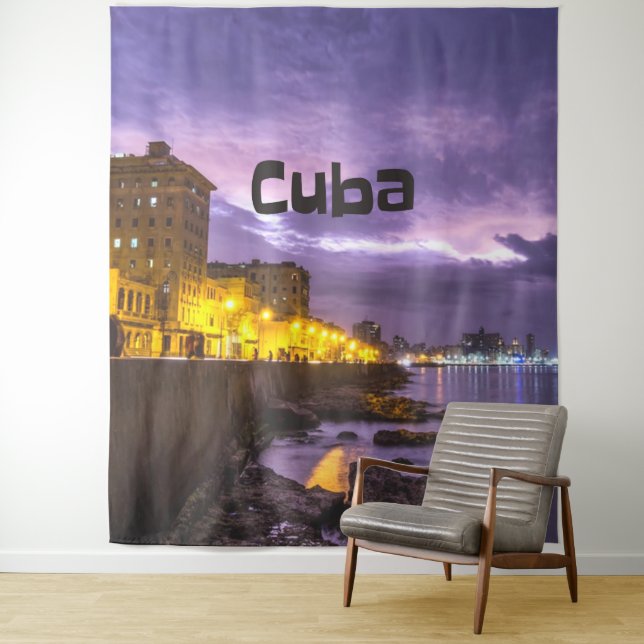 Kuba Havanna Shoreline Stadtlampen nachts Wandteppich (Beispiel)