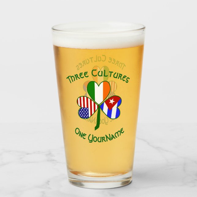Kuba Irish American Flags Kleeblatt Personalisiert Glas (Vorne (Gefüllt))