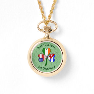 Kuba Irland USA Kleeblatt-Flagge Personalisiert Armbanduhr