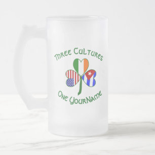 Kuba Irland USA Kleeblatt Flagge Personalisiert Mattglas Bierglas