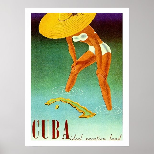 Kuba, Isle, Bikini-Mädel in großen gelben Hut, Vin Poster (Vorne)
