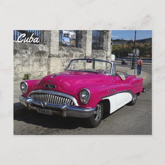 Kuba, rosa, klassisches Auto Postkarte (Vorderseite)