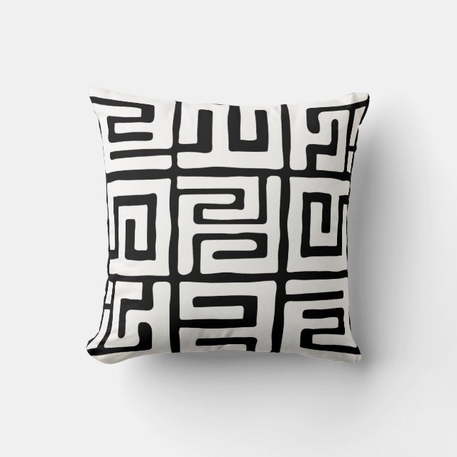 Kuba Stoff inspiriertes White|Black geometrisch Kissen (Vorderseite)