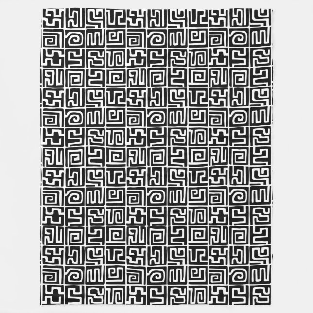 Kuba Style Pattern 071019 - Schwarz und Weiß Fleecedecke (Vorderseite)