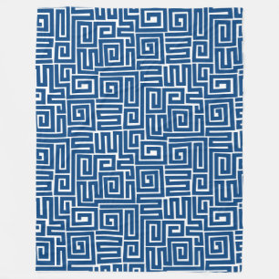 Kuba Style Pattern 280922 - Shibori Blue on White Fleecedecke