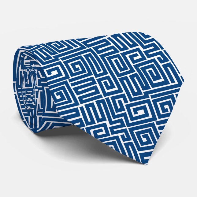 Kuba Style Pattern 280922 - Shibori Blue on White Krawatte (Gerollt)