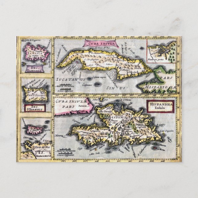Kuba und Hispaniola Antike Karte Postkarte (Vorderseite)