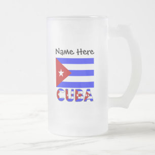 Kuba und kubanische Flagge Hellblau Personalisiert Mattglas Bierglas