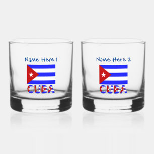 Kuba und kubanische Flagge Hellblau Personalisiert Whiskyglas