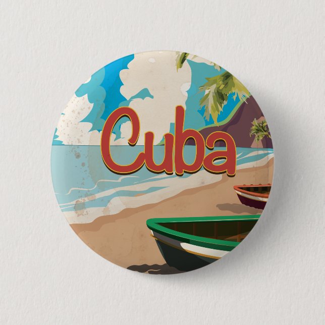 Kuba Vintage-Reiseposter Button (Vorderseite)