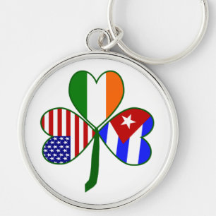 Kubanisch Irisch Amerikanische Flagge Shamrock Schlüsselanhänger