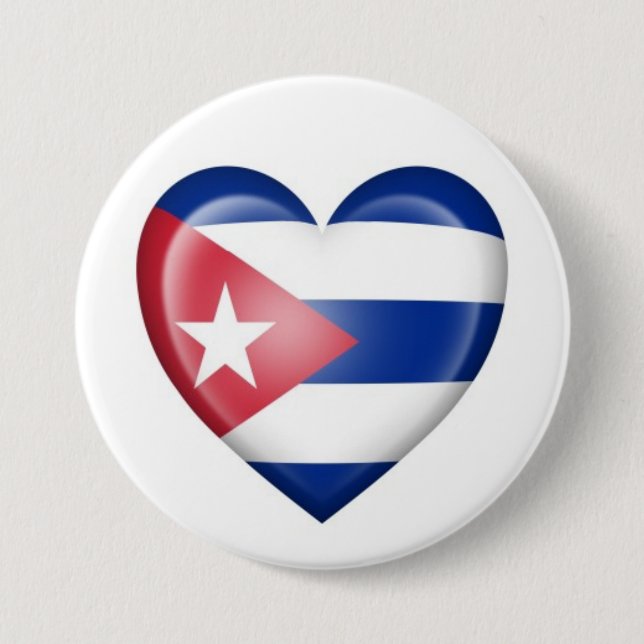 Kubanische Herz-Flagge auf Weiß Button (Vorderseite)