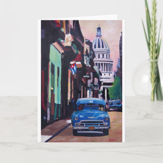 Kubanische Oldtimer-Straßen-Szene in Havana Kuba Karte (Vorderseite)