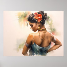 Kubanische Salsa-Tänzerin in einem Seidenkleid