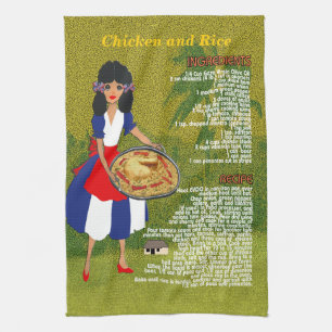 Kubanisches Küche-Rezept-Küchen-Tuch-Huhn u. Rei Handtuch