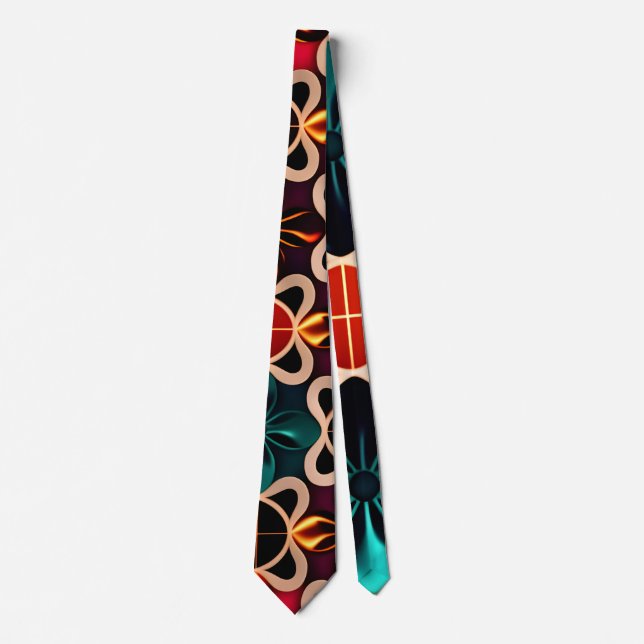 Kubische Blume Rotflorales Retro-Muster Krawatte (Vorderseite)