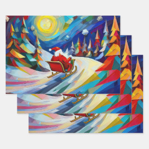 Kubismus Weihnachtsmann Weihnachtsfeier  Geschenkpapier Set