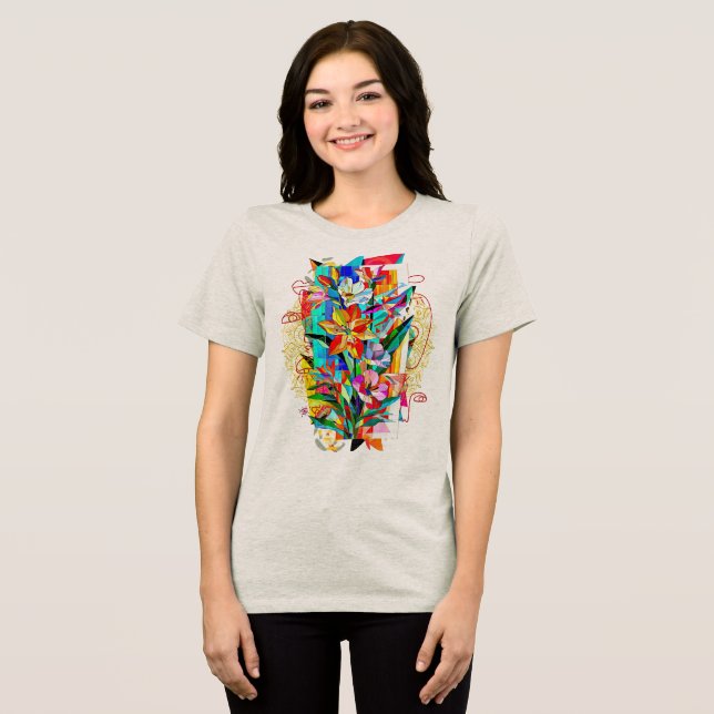 Kubistische Blume Tri-Blend Shirt (Vorderseite voll)