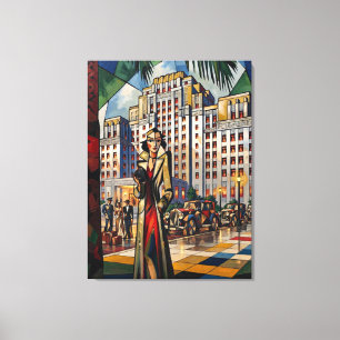 Kubistische Dämmerung Art Deco Stadtlandschaft Lei Leinwanddruck
