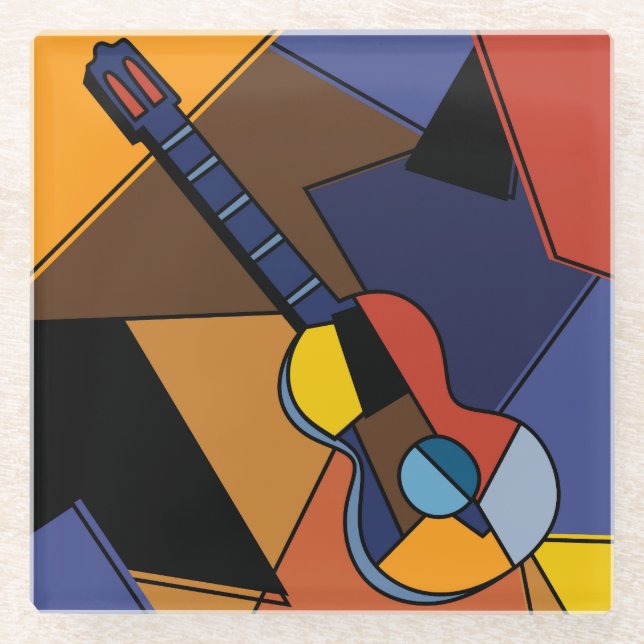 kubistische Gitarren Surrealismus Malerei. Glasuntersetzer (Vorderseite)