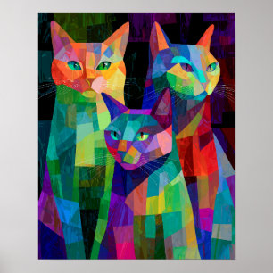 Kubistische Katzenwächter Poster