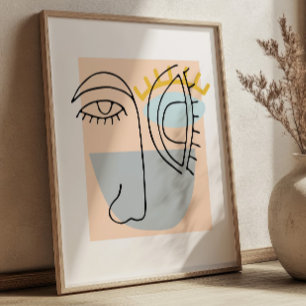 Kubistische Linienkunst-Gesichtsdarstellung Minima Poster