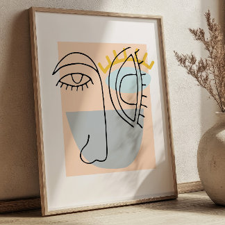 Kubistische Linienkunst-Gesichtsdarstellung Minima Poster