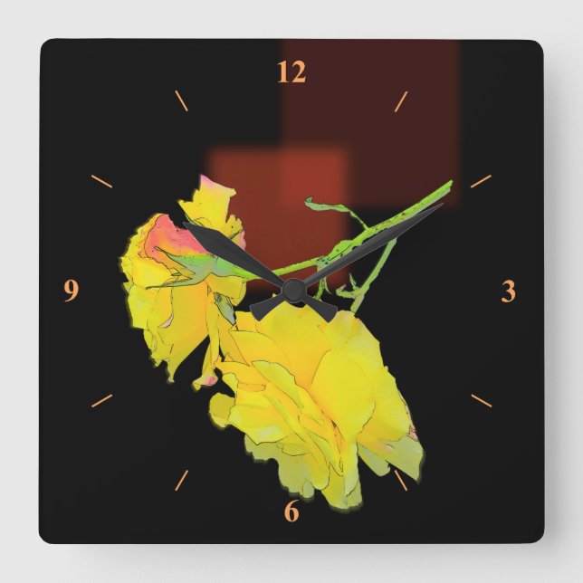 Kubistische Rose Quadratische Wanduhr (Vorderseite)
