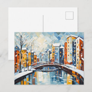 Kubistische Stadtbild mit Snowy Canal Postkarte