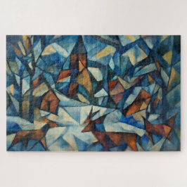 Kubistischer expressionistischer Winterdorf-Puzzle