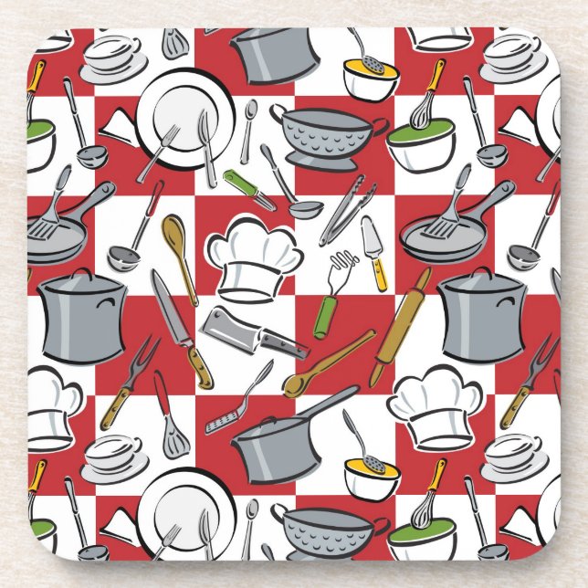 Küche bearbeitet Karo Getränkeuntersetzer (Vorderseite)