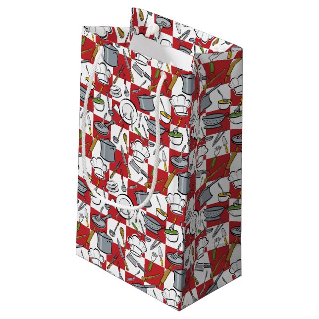 Küche bearbeitet Karo Kleine Geschenktüte (Rückseite Schrägansicht)