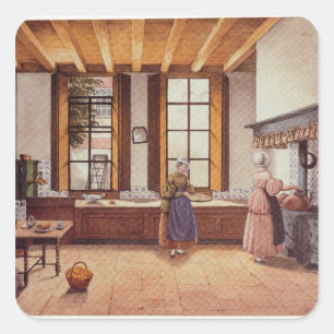 Küche des Zwijnshoofd Hotels in Arnhem, 1838 Quadratischer Aufkleber