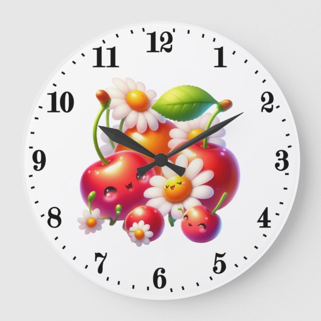 Küche für niedliche Kirschliebhaber Große Wanduhr (Vorderseite)