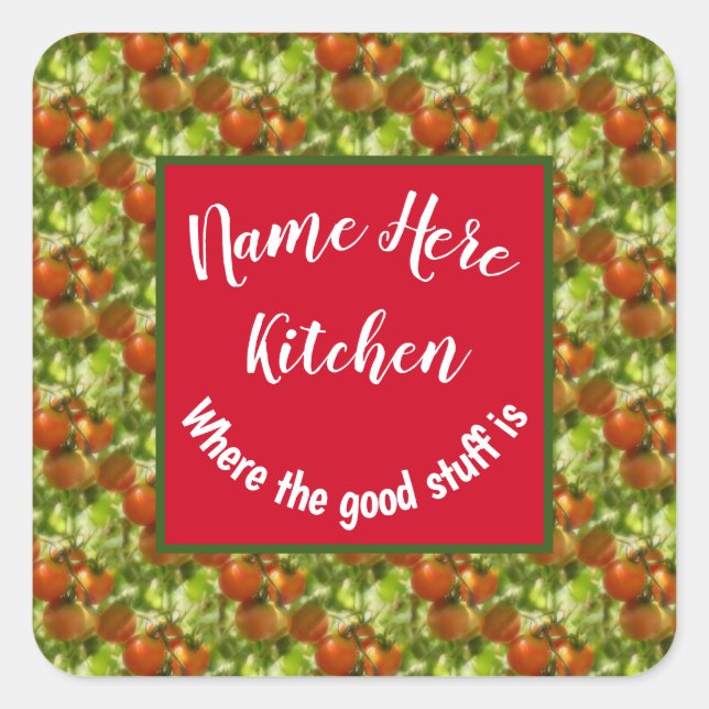 Küche Gut Stuff Kirschen Tomaten Personalisiert Quadratischer Aufkleber (Vorderseite)