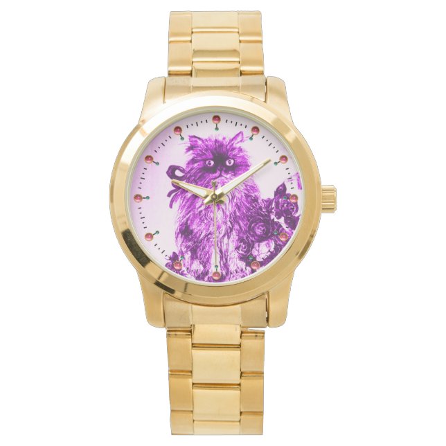 KÜCHE/KÜCHE MIT LILA ROSE weiß Armbanduhr (Vorderseite)