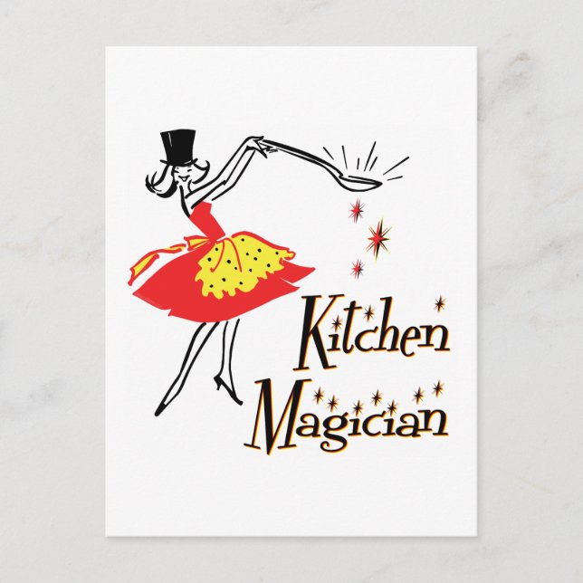 Küche Magician Retro Kochkunst Postkarte (Vorderseite)