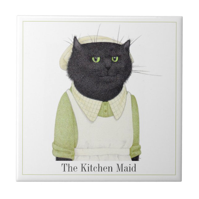 KÜCHE MAID CAT 4.25" Square Keramik Tile + Text Fliese (Vorderseite)
