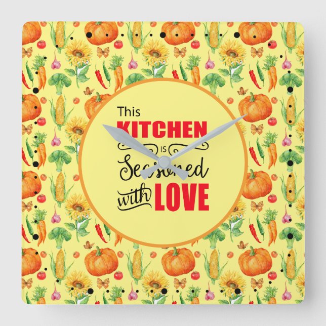 Küche mit Liebe Gemüseanbau Quadratische Wanduhr (Vorderseite)