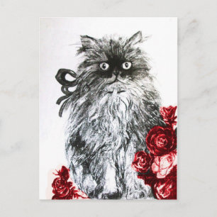KÜCHE MIT ROTE ROSEN, Schwarz und Weiß Postkarte