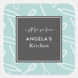 Küche Utensil Muster Küche Backgeschenk Grün Quadratischer Aufkleber