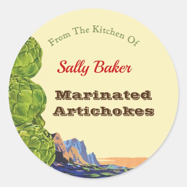Küche von Retro Artichokes essbare Rezept Runder Aufkleber (Vorderseite)
