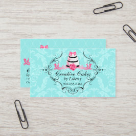 Kuchen-Bäckerei-Damast-Aqua-Rosa Visitenkarte