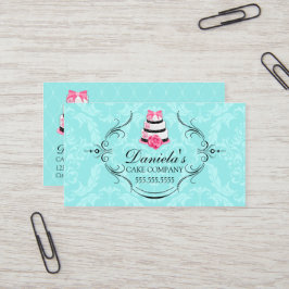 Kuchen-Bäckerei-Damast-Aqua-Rosa Visitenkarte