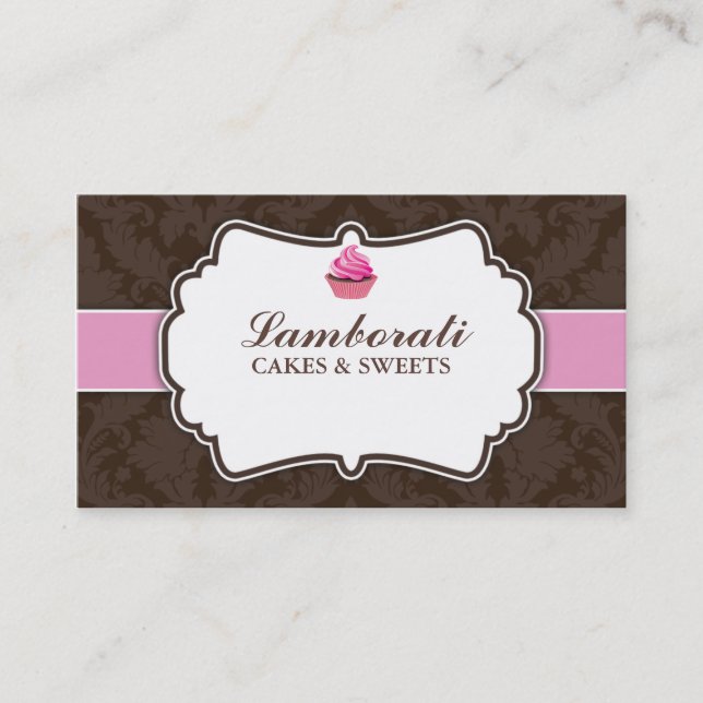 Kuchen-Bäckerei-eleganter Damast-Blumenmuster Visitenkarte (Vorderseite)