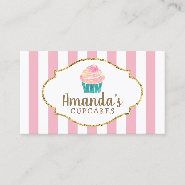 Kuchen-Bäckerei-Gebäck-Kochs-süße rosa Streifen Visitenkarte (Vorderseite)