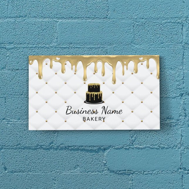 Kuchen Bäckerei Gold Tropfen Icing Luxus Weiß Visitenkarte (Von Creator hochgeladen)