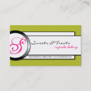 Kuchen-Bäckerei-Grün-Rosa-Monogramm-Visitenkarte Visitenkarte