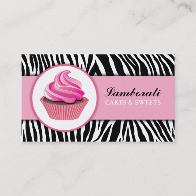 Kuchen-Bäckereizebra-Druck-Rosa-elegantes modernes Visitenkarte (Vorderseite)