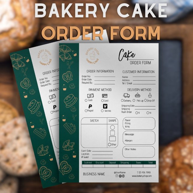 Kuchen Bestellung Form Bäckerei Kleines Unternehme Flyer (Cake Order Form Bakery Small Business Wedding Cake Flyer)